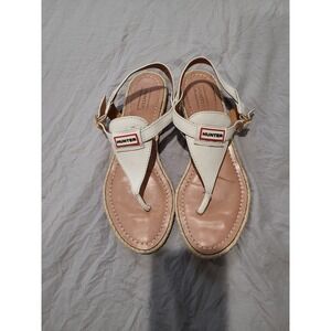 Hunter Thratch Sandal Womens SZ 8.5 White Leather w/logo‎